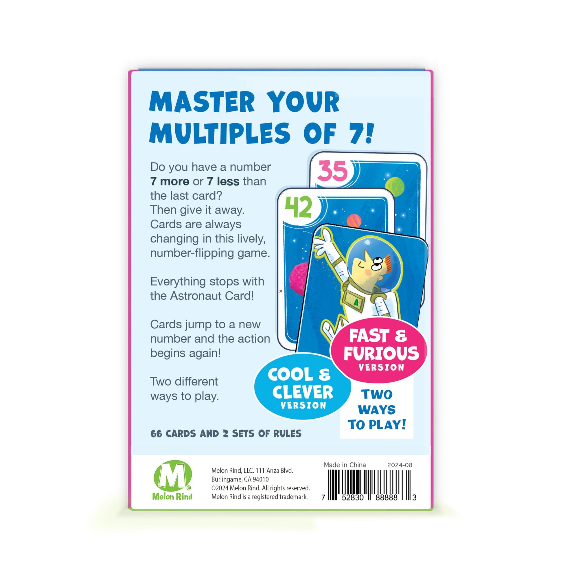 Melon Rind Jump 7, Math Game for Kids Learning Multiples of 7, Lively, Space-Themed Card Game, Quick, Fun Activity for Boosting Math Confidence, Easy
