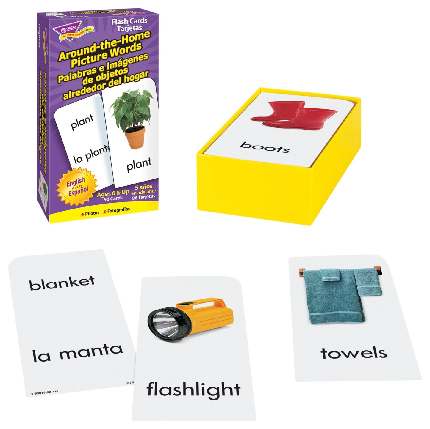 Trend Enterprises: Bilingual Around-The-Home Picture Words Skill Drill Flash Cards, Photos & Words, Exciting Way for All to Learn English and Espanol