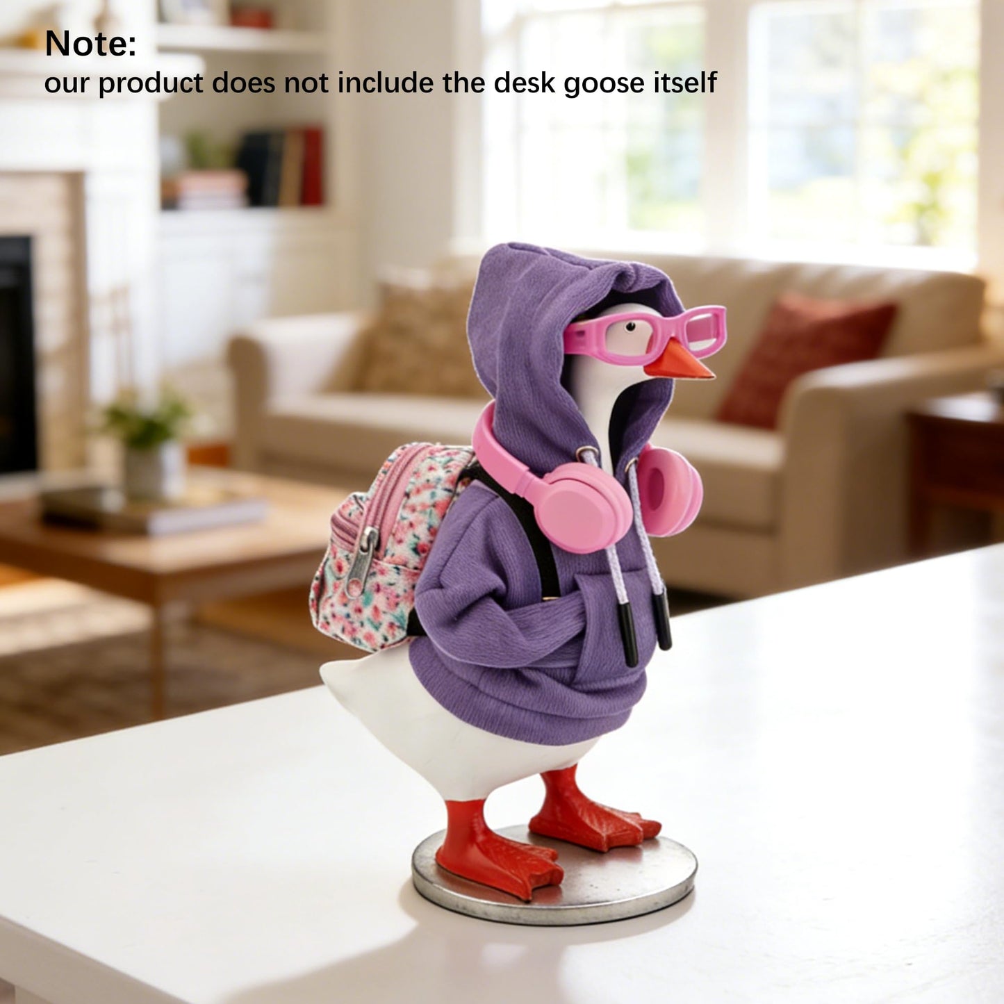 Embewhis Outfits for 7" Desk Goose - 5-Piece Pastel Dream Set: Purple Hoodie, Floral Backpack, Pink Headphones, and 2 Pairs of Frame Glasses - Y2K