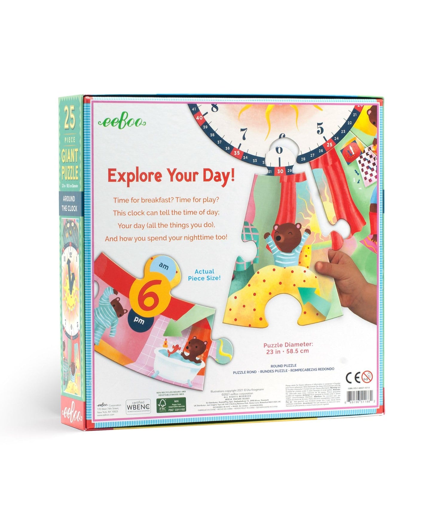 eeBoo: Around The Clock Jigsaw Puzzle, Engaging Way to Teach Time Telling, Provides an Innovative, Educational Experience, Perfect for Ages 3 and up
