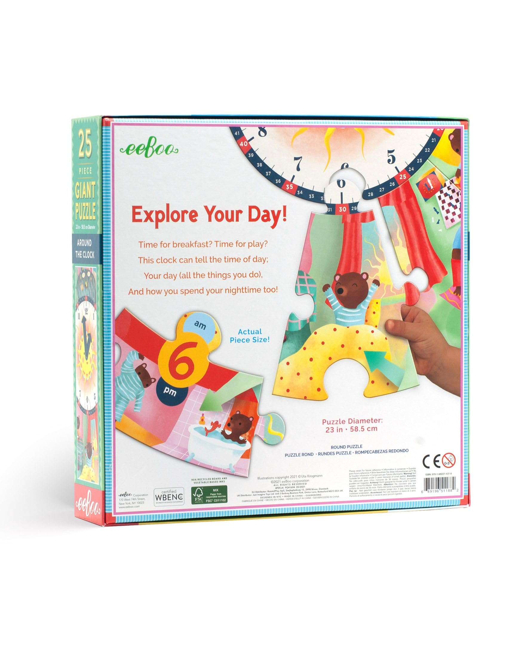 eeBoo: Around The Clock Jigsaw Puzzle, Engaging Way to Teach Time Telling, Provides an Innovative, Educational Experience, Perfect for Ages 3 and up