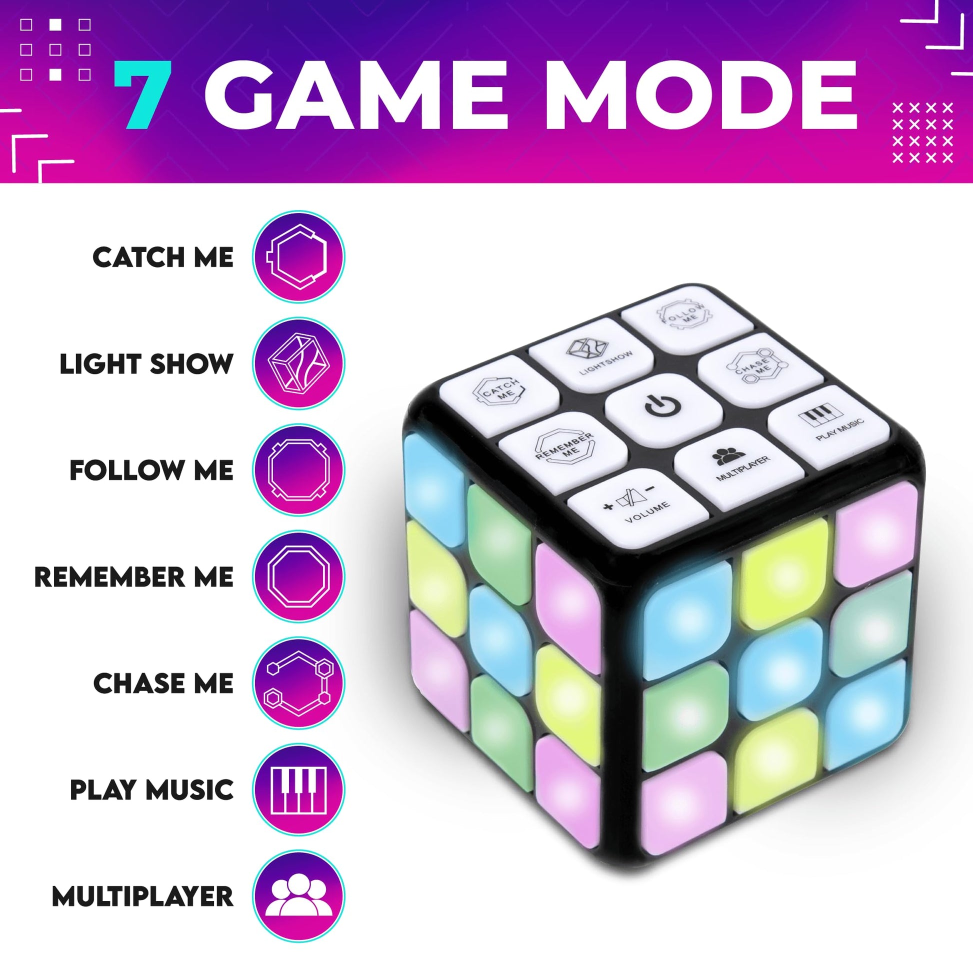 Toysery Flashing Cube Electronic Memory & Brain Game. 7-in-1 STEM and Handheld Learning. Ages 8+ Years