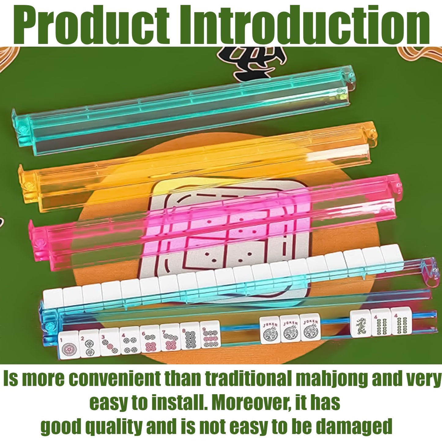 VICOMY 4 Pcs Mahjong Racks with Pushers, All-in-One Tile Rack & Pusher,Modern Clear Acrylic American Majiang Tile Racks,Multi Color