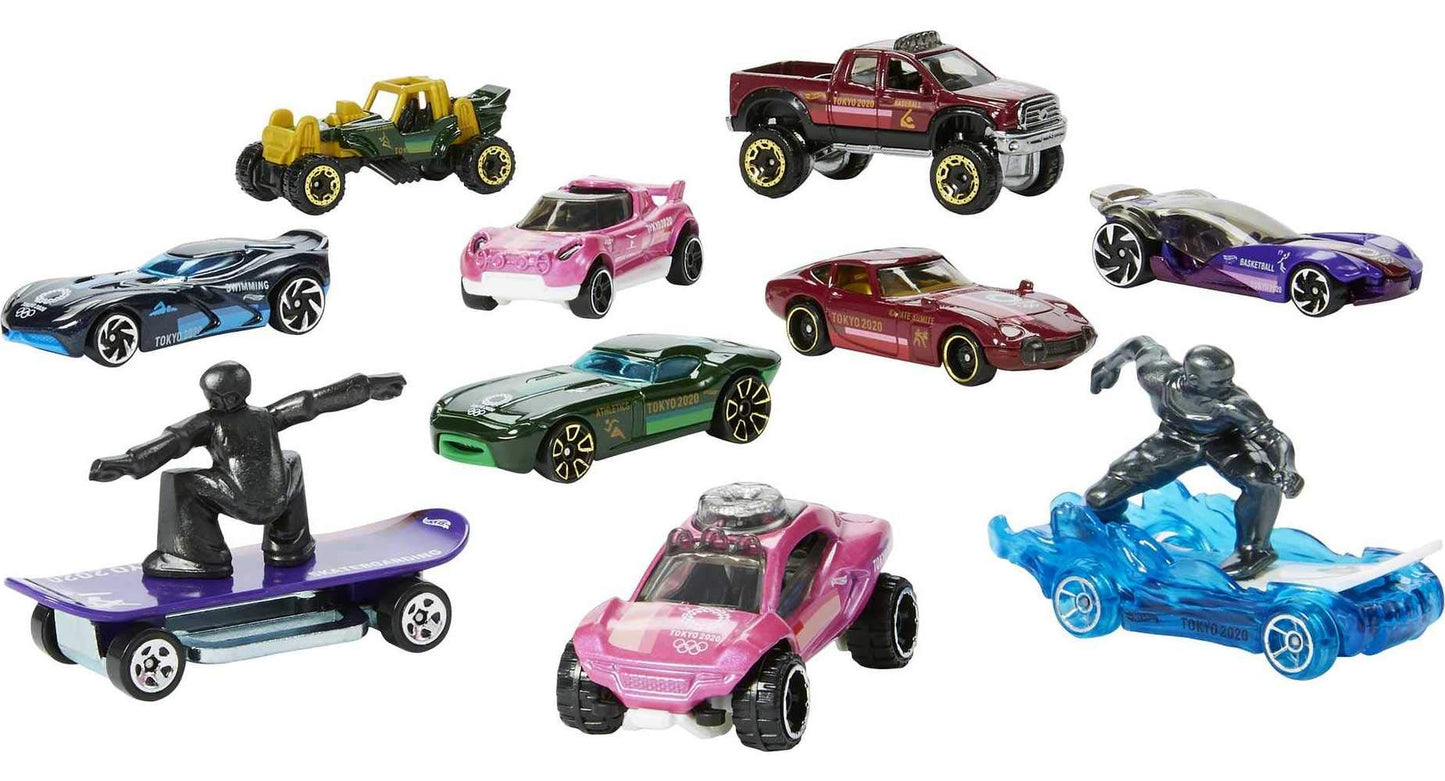 Hot Wheels Tokyo 2020 Olympics 10 Castings in 1 Pack Features 1:64 Scale Cars with Popular Sports Themes Treasure Hunt Car Collectible Ages 3