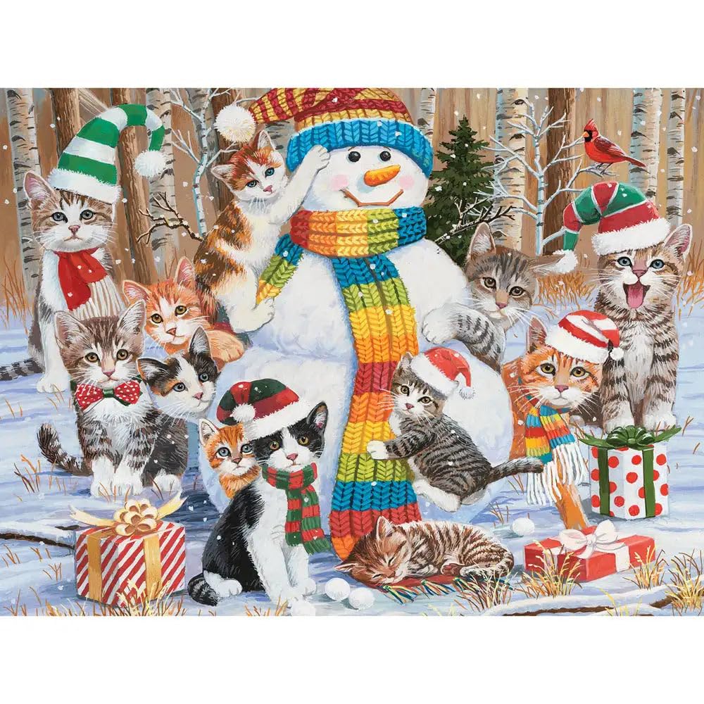 Bits and Pieces Jigsaw Puzzles for Adults Purr-FECT Snowman, Winter Christmas Cats - Random Die Cut, No 2 Pieces Alike (1000 Piece Puzzle)