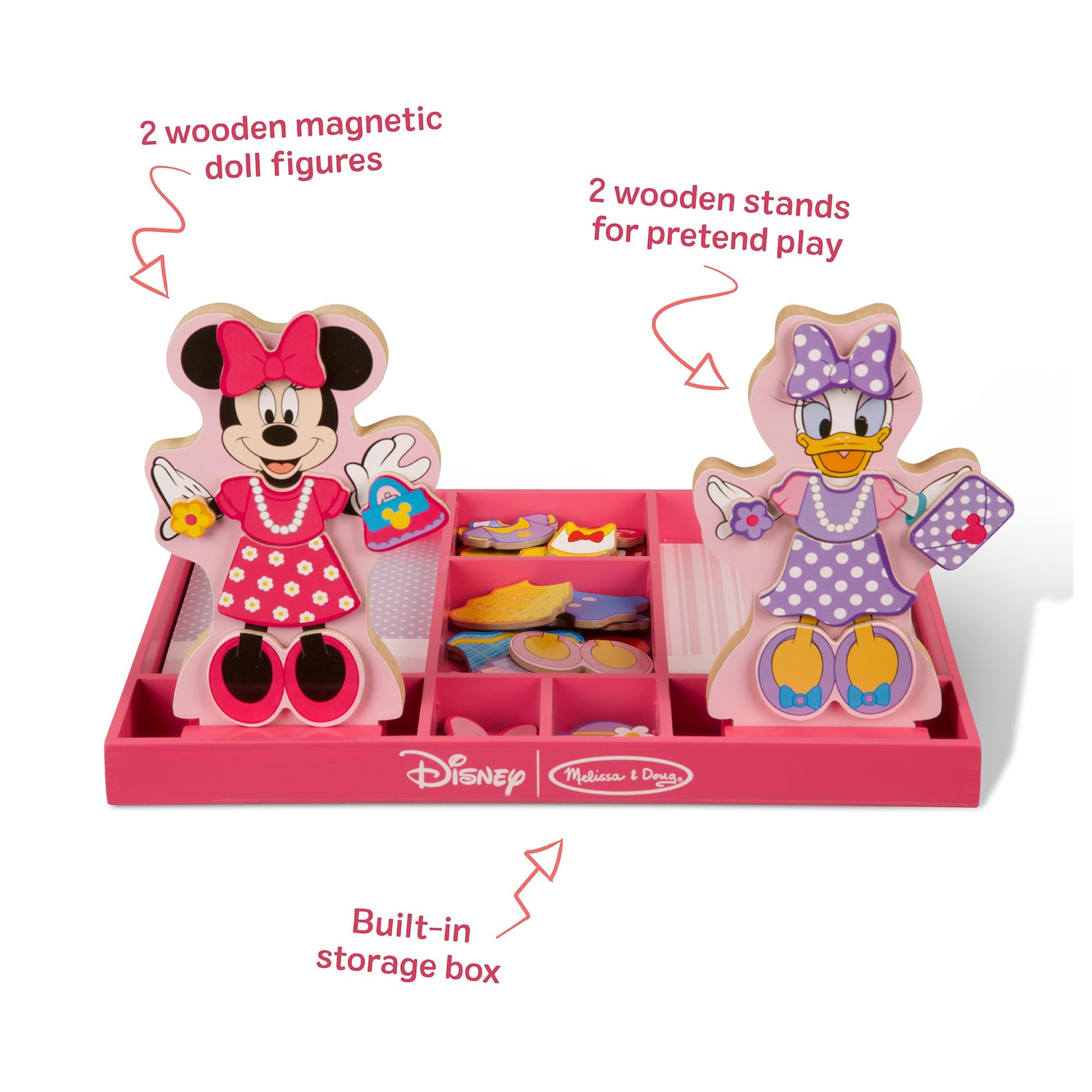 Melissa & Doug Disney Minnie Mouse & Daisy Duck Magnetic Dress-Up Wooden Dolls - Pretend Play Set (40+ pcs) Minnie Mouse Toys, Disney Dress Up Dolls