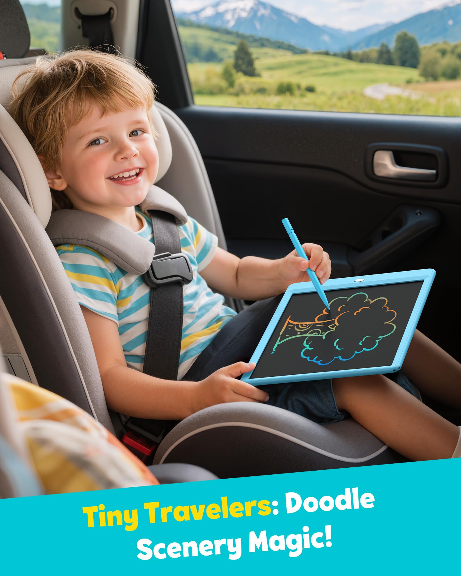 TEKFUN LCD Writing Tablet for Kids, 10-inch Coloring Drawing Pad, Mess Free Doodle Board, Airplane Travel Toys for Boys and Toddlers, Road Trip