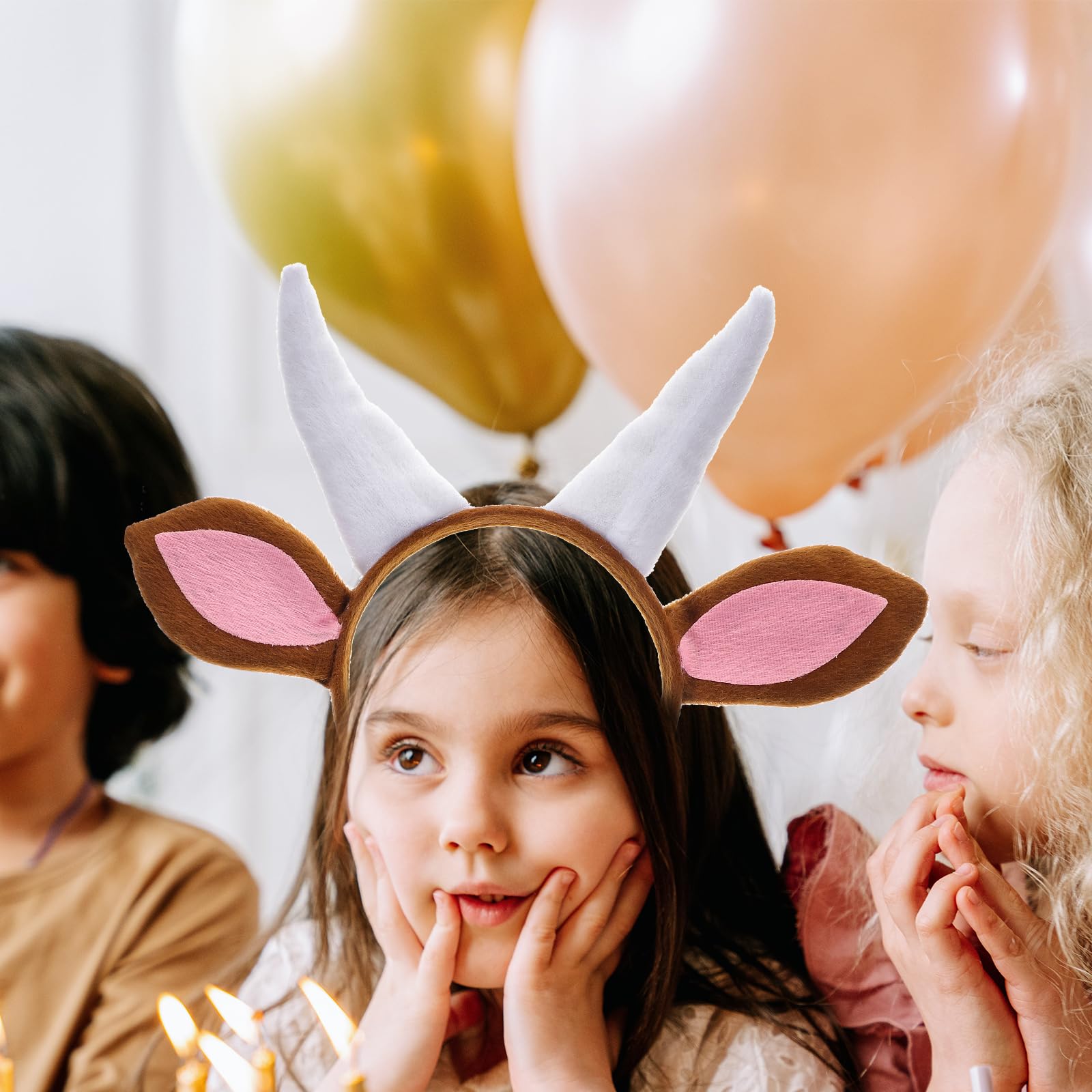 Goat Ears Headband With Horns Plush Animal Ears Headwear Cosplay Costume Accessory for Halloween Christmas Carnival Theme Party