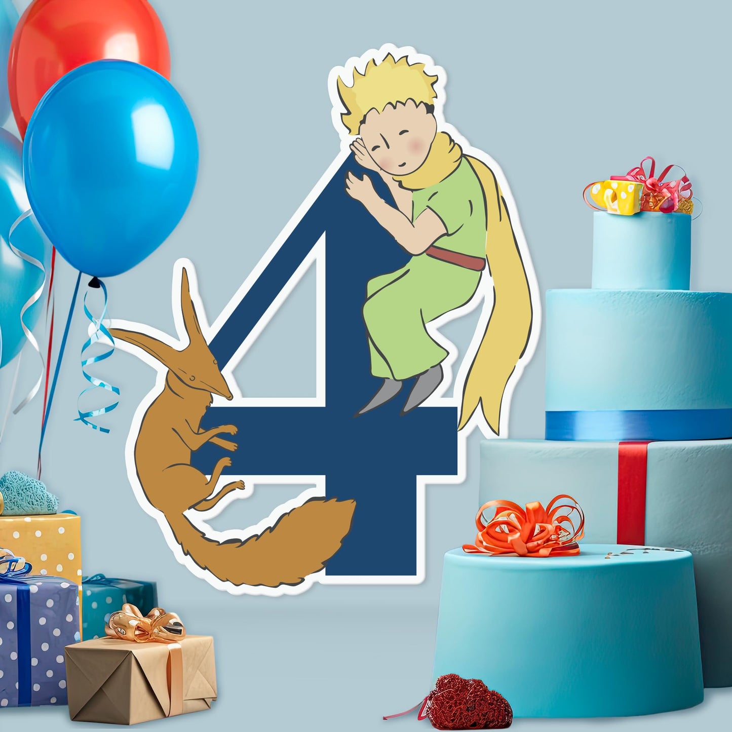 EGD The Little Prince & Fox Birthday Numbers Backdrop - PVC Party & Birthday Supplies - Support with Double-Sided Tape - Multiple Size Options