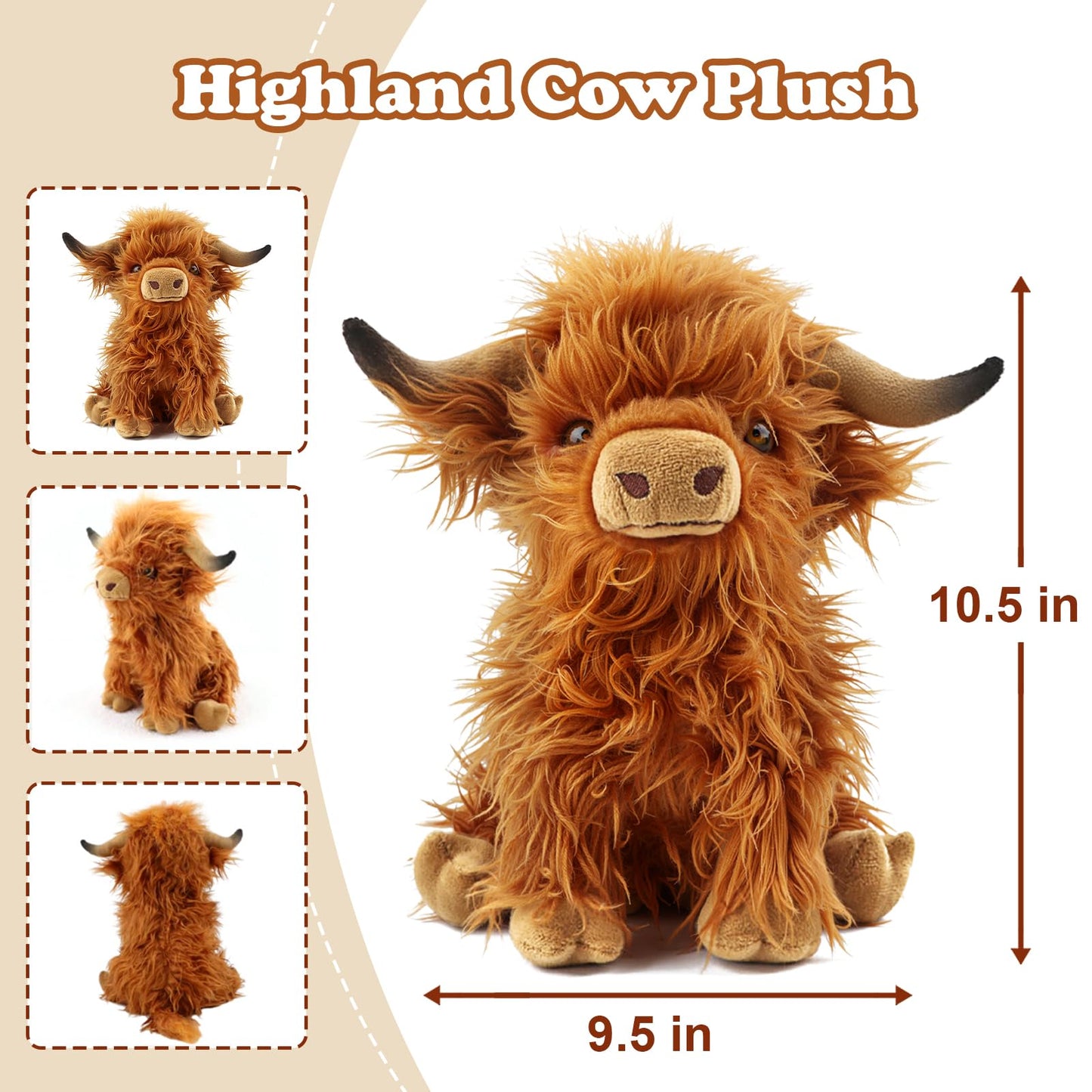 FSUGT Highland Cow Stuffed Animal Toy, Adorable Highland Cow Plush, Scottish Cow Plush Toy, Farm Animal Cattle Plush Decor Gifts for Kids Baby Girls
