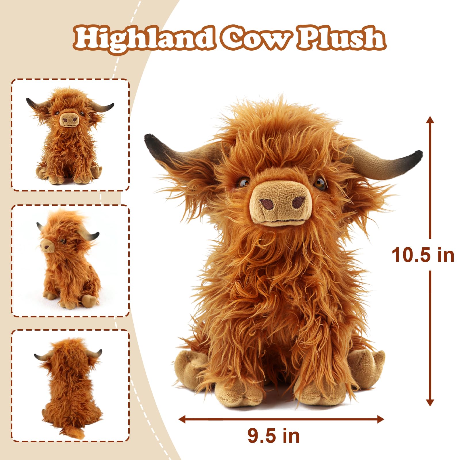 FSUGT Highland Cow Stuffed Animal Toy, Adorable Highland Cow Plush, Scottish Cow Plush Toy, Farm Animal Cattle Plush Decor Gifts for Kids Baby Girls