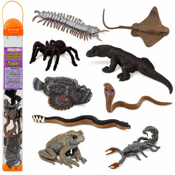 Safari Ltd. Venomous Creatures TOOB - 9 Figurines: Toad, Snake, Ray, Komodo Dragon, Tarantula, Centipede, Scorpion, Stone Fish, Cobra - Educational