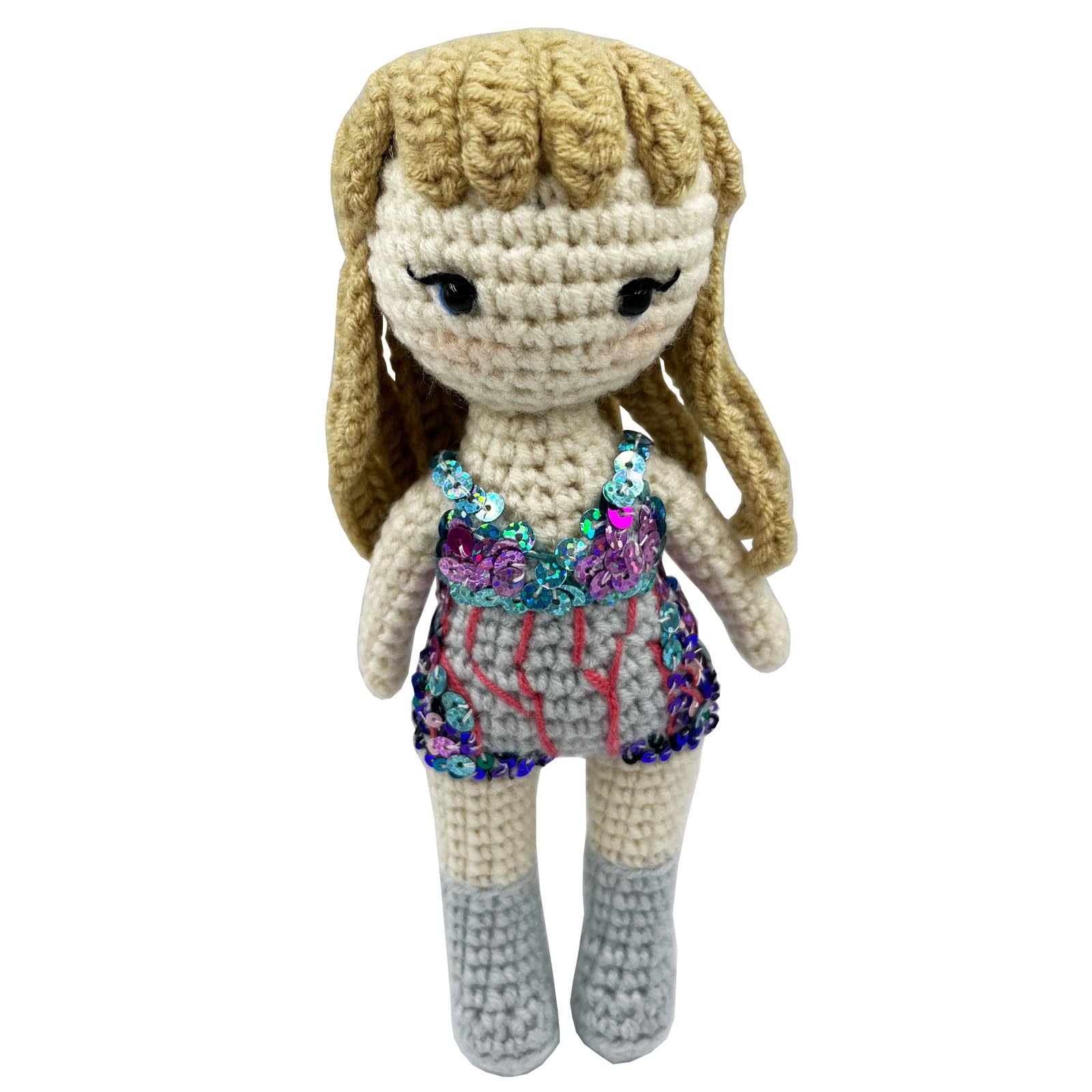 Stitch-Witch Artisanal Handmade Crochet Finished Plush Doll in Sparkling Squins Bodysuit, Luxurious Handmade Beading