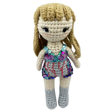 Stitch-Witch Artisanal Handmade Crochet Finished Plush Doll in Sparkling Squins Bodysuit, Luxurious Handmade Beading