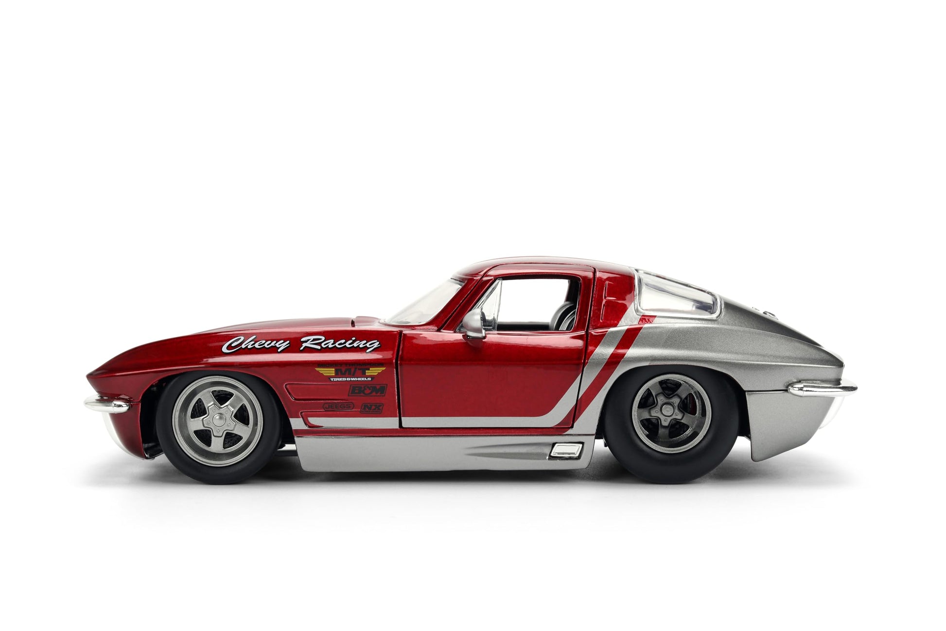 Jada Toys Bigtime Muscle 1:24 1963 Chevy Corvette Die-cast Car - Opening Doors, Hood, Trunk, Rubber Tires(Candy Red/Grey)
