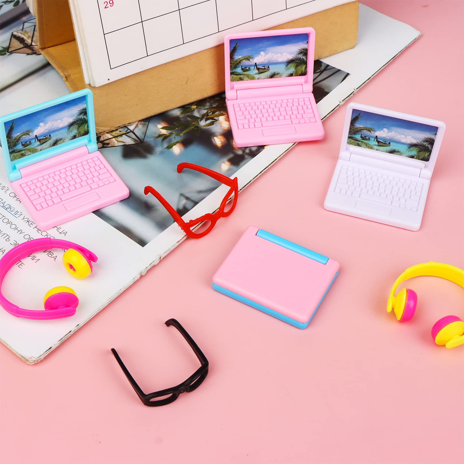30 Pcs Doll Dollhouse Accessories 1/12 Scale Dollhouse Phone Laptop Computer Headset Glasses Miniature Simulator Accessories Mini Scene Simulation