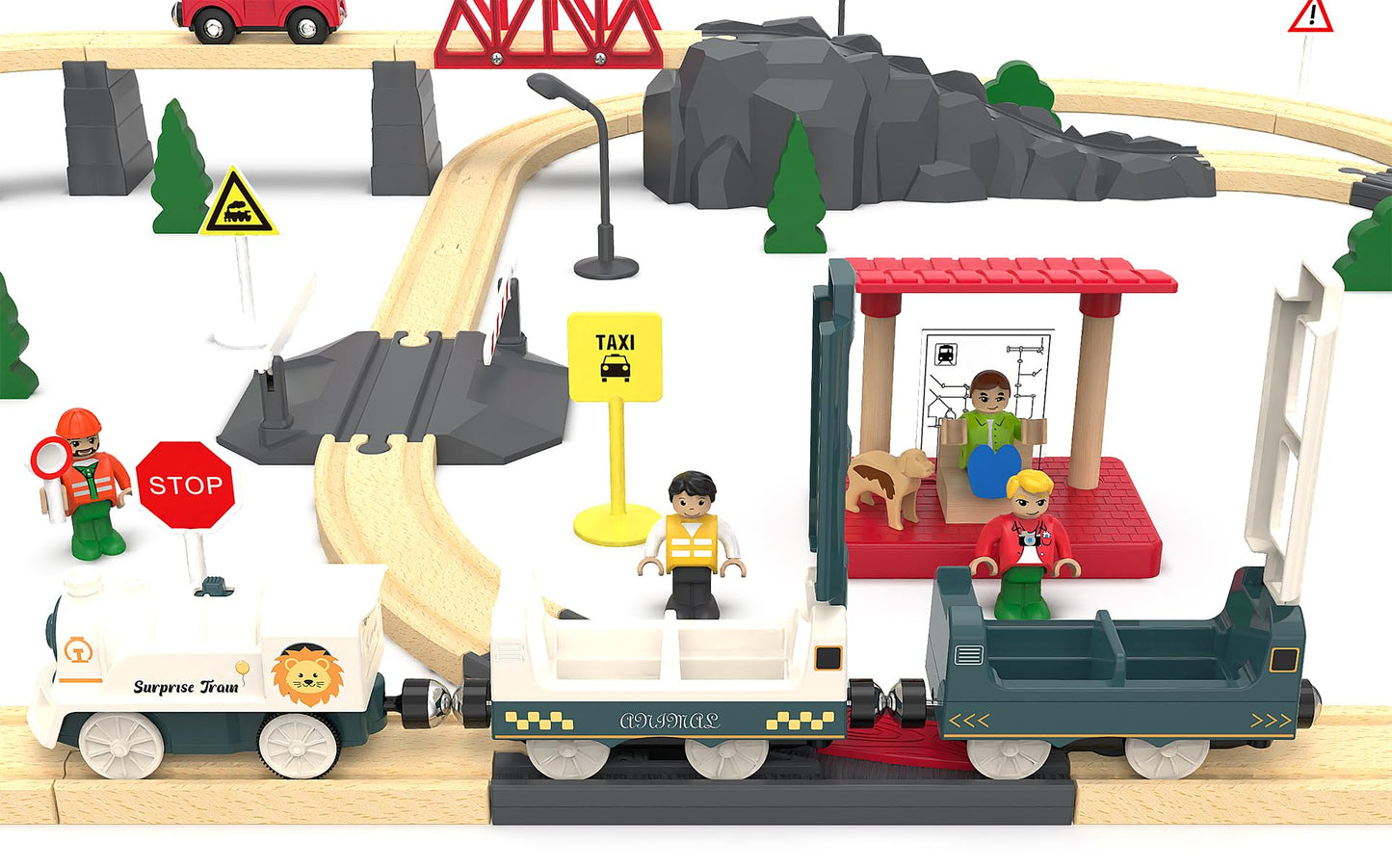 Battery Powered Train Set for Railway System, Electric Train Toys for Wooden Tracks, 3Pcs Motorized Locomotive Trains for Toddlers Compatible