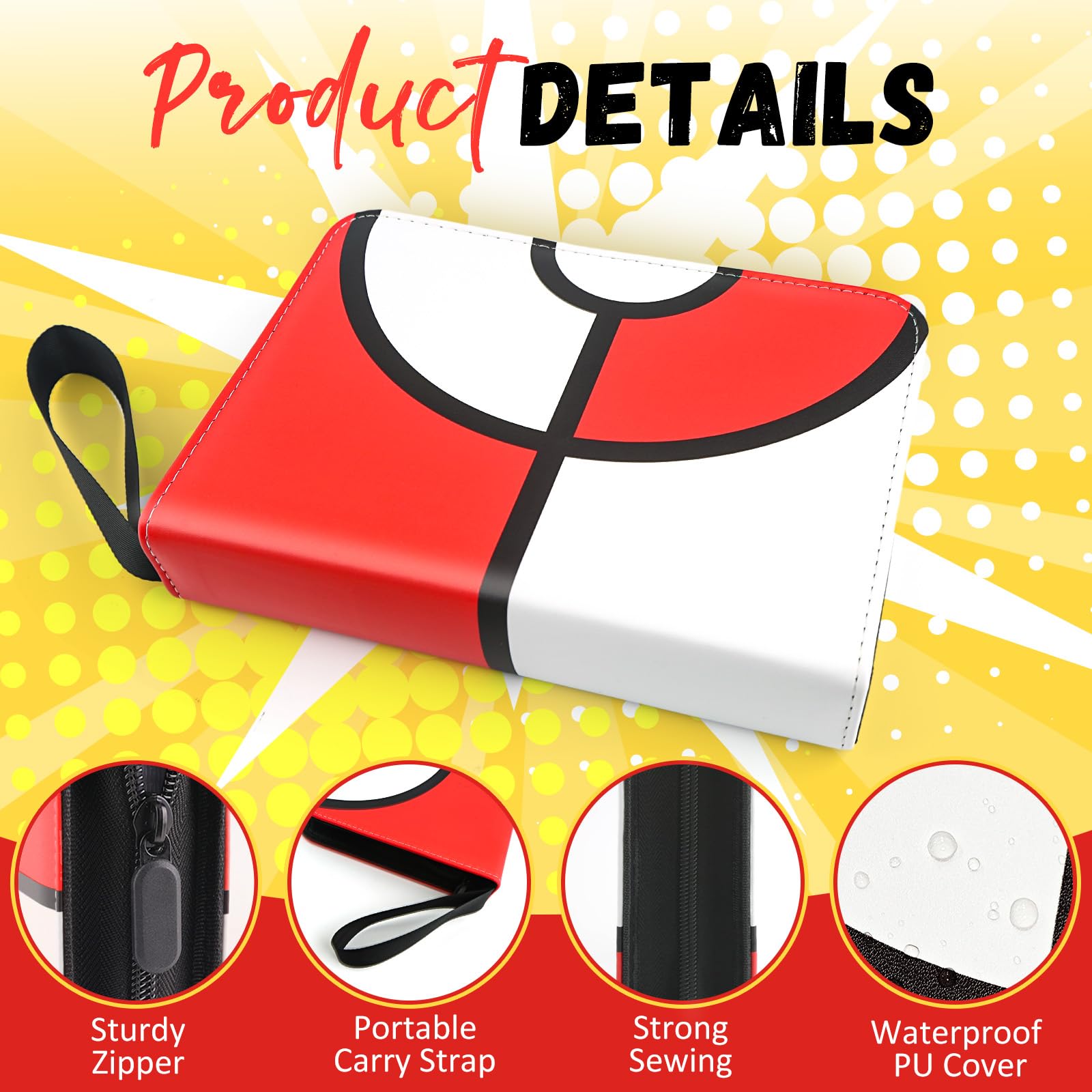 Card Binder 4 Pocket, Trading Card Holder Fits 400 Cards with 50 Removable Sleeves, Large Capacity & Waterproof Zipper Album Holder for Trading Card