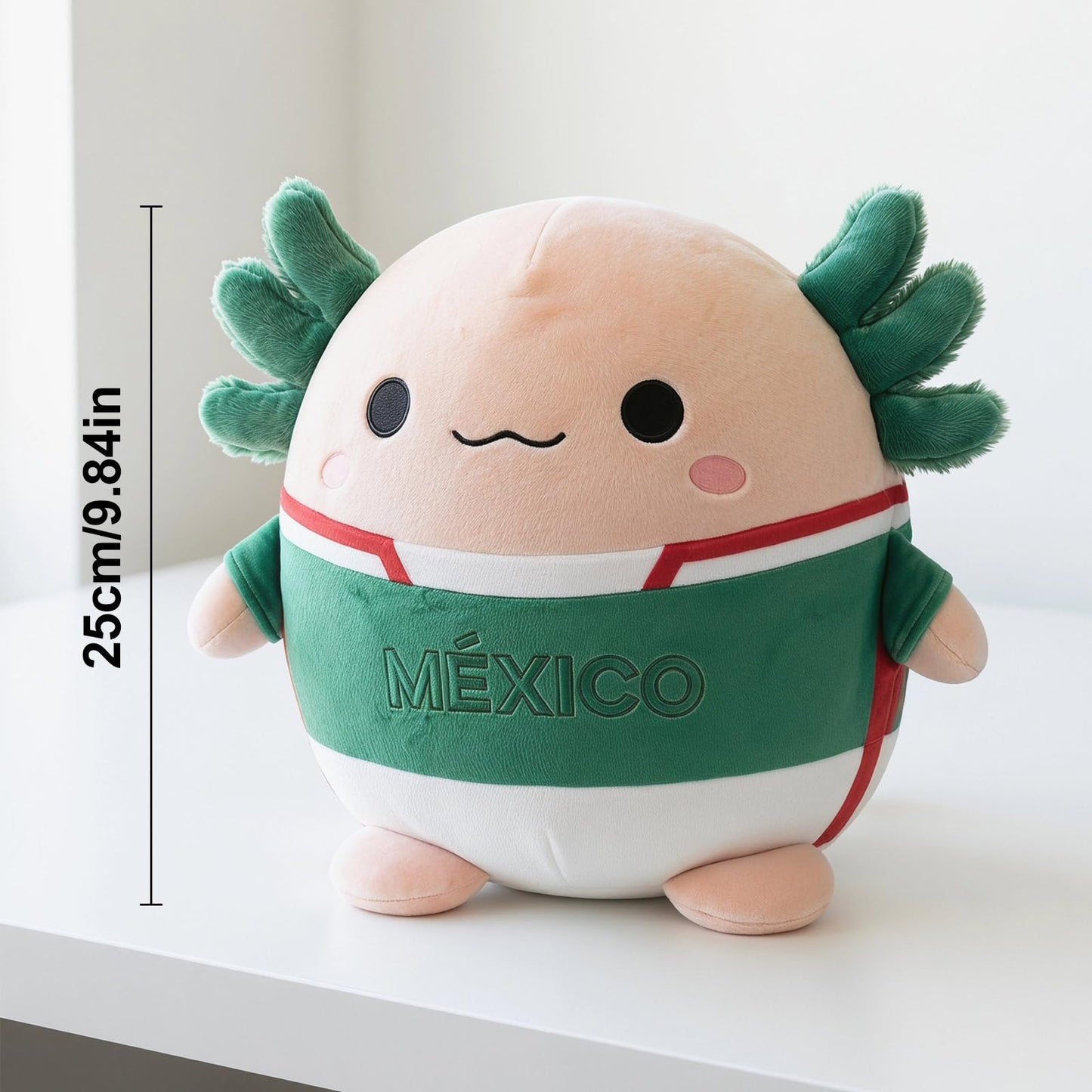 Qodwnep Mexico Axolotl Plush Pillow, Cute Axolotl Stuffed Animal Plush with Soccer Jersey, Soft Salamander Plushies Cushion for Fans, Room Decor Gifts