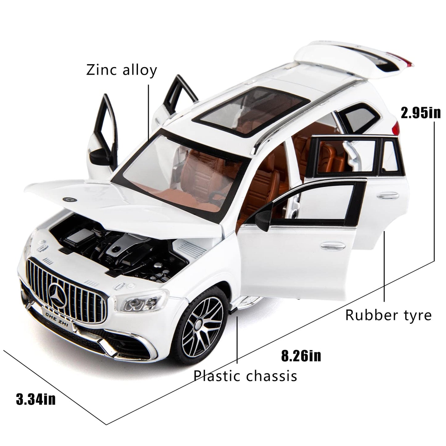 WAKAKAC 1/24 GLS63 AMG Model Car,Zinc Alloy Diecast Toy Car Pull Back with Light and Sound Toy Vehicle Door Can Be Opened (White)