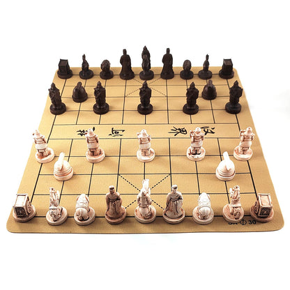 Traditional Chinese Xiangqi Portable Chess Set,Travel Board Game Set with Resin Chess Pieces and Leather Chessboard