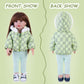 Rakki Dolli Doll Clothes 3 Pc. Set Light Green Grey Plaid Hooded Thick Coat Checkerboard Jacket with Long Sleeve, Warm Doll Outfit Hoodie Snowsuit