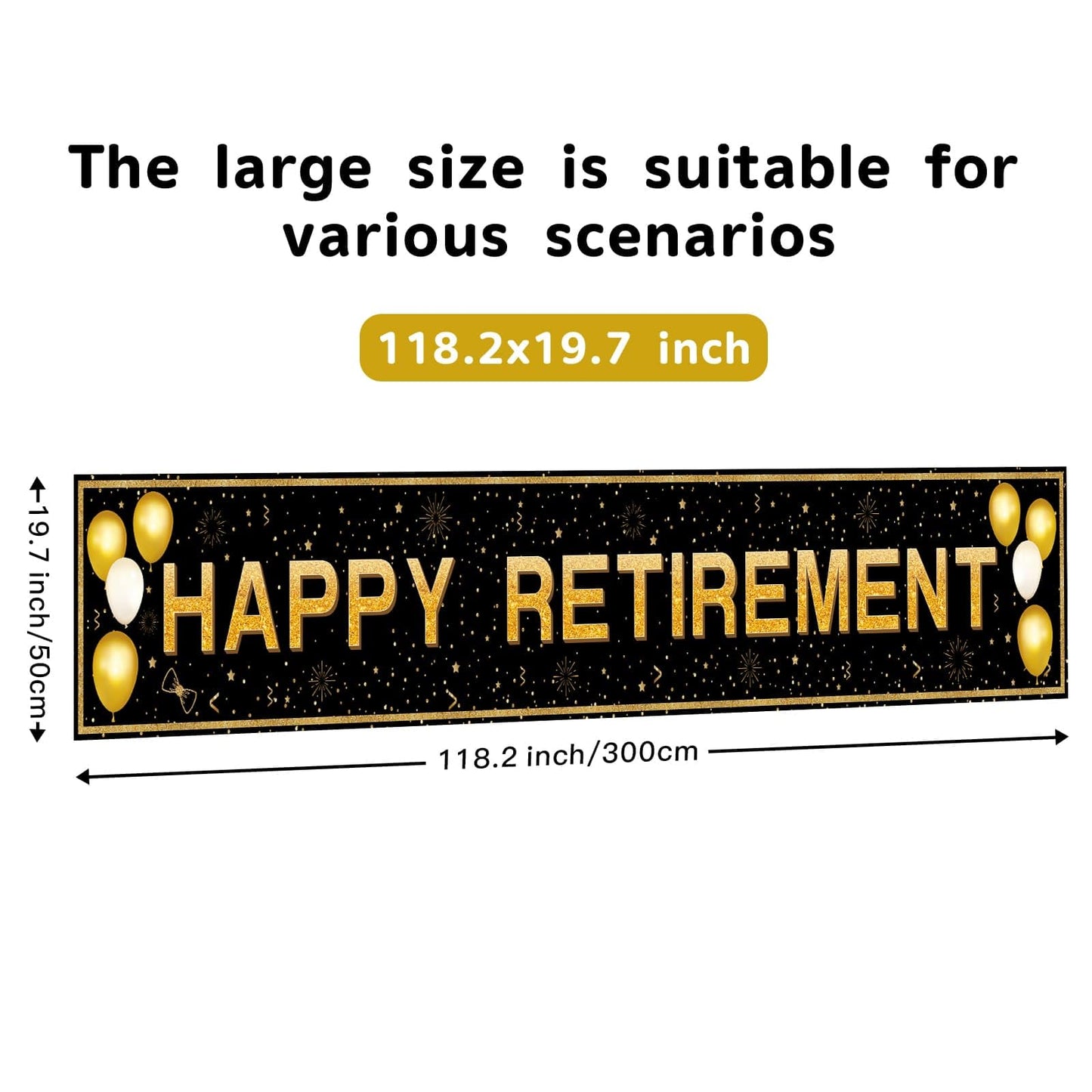ANATANOWOR Retirement Party Decorations, Large Black and Gold Happy Retirement Banner, Retirement Party Decorations Men, Retirement Banner for Women