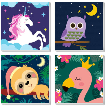 CarlonLin 4 Pack Paint by Number for Kids Framed Canvas, Paint by Numbers for Kids Ages 4-8-12, DIY Paint by Numbers Kits Beginner, DIY Acrylic Oil
