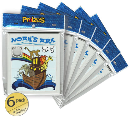 Set of 6 - Quality Noah's Ark Slide Puzzles Large Size - Sunday School Prizes - Religious Prizes - Wholesale Bulk Pack