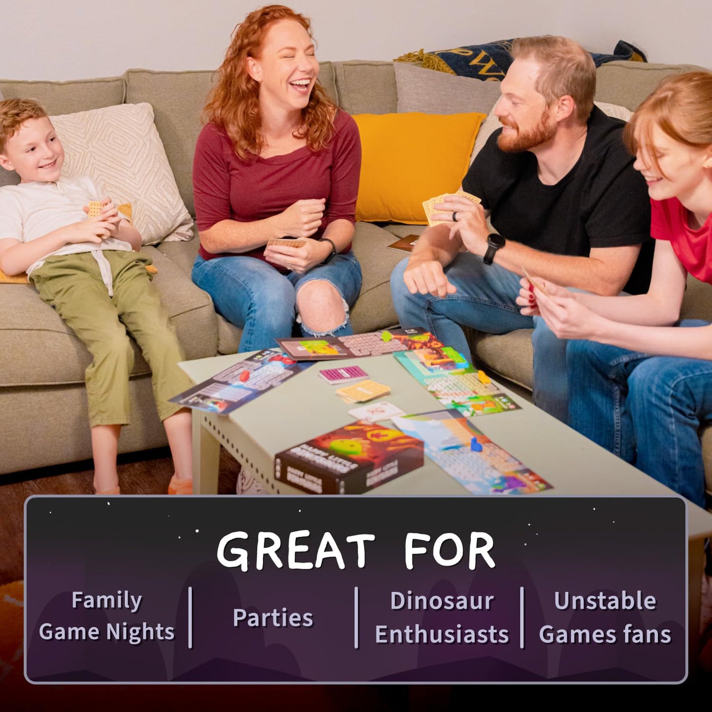 Unstable Games Happy Little Dinosaurs Board Game - Funny Card Game for Adults and Kids - Family Board Games for 2-4 Players, Ages 8 and Up, From