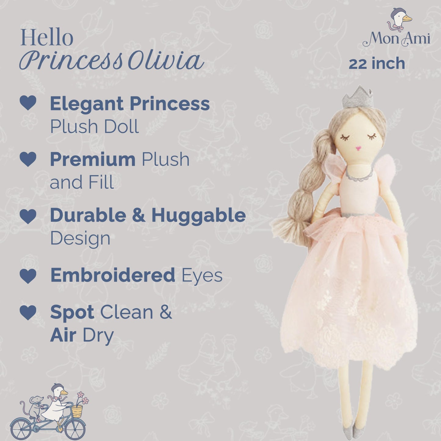 MON AMI Olivia The Princess 22-Inch Plush Doll, Soft Stuffed Toy Girls
