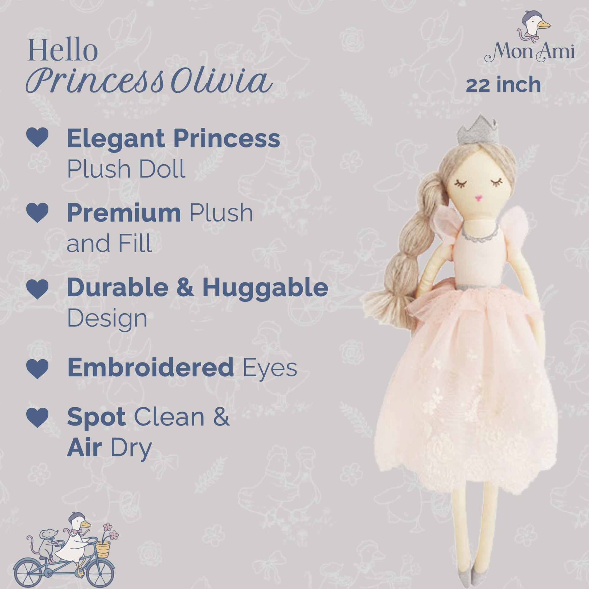 MON AMI Olivia The Princess 22-Inch Plush Doll, Soft Stuffed Toy Girls