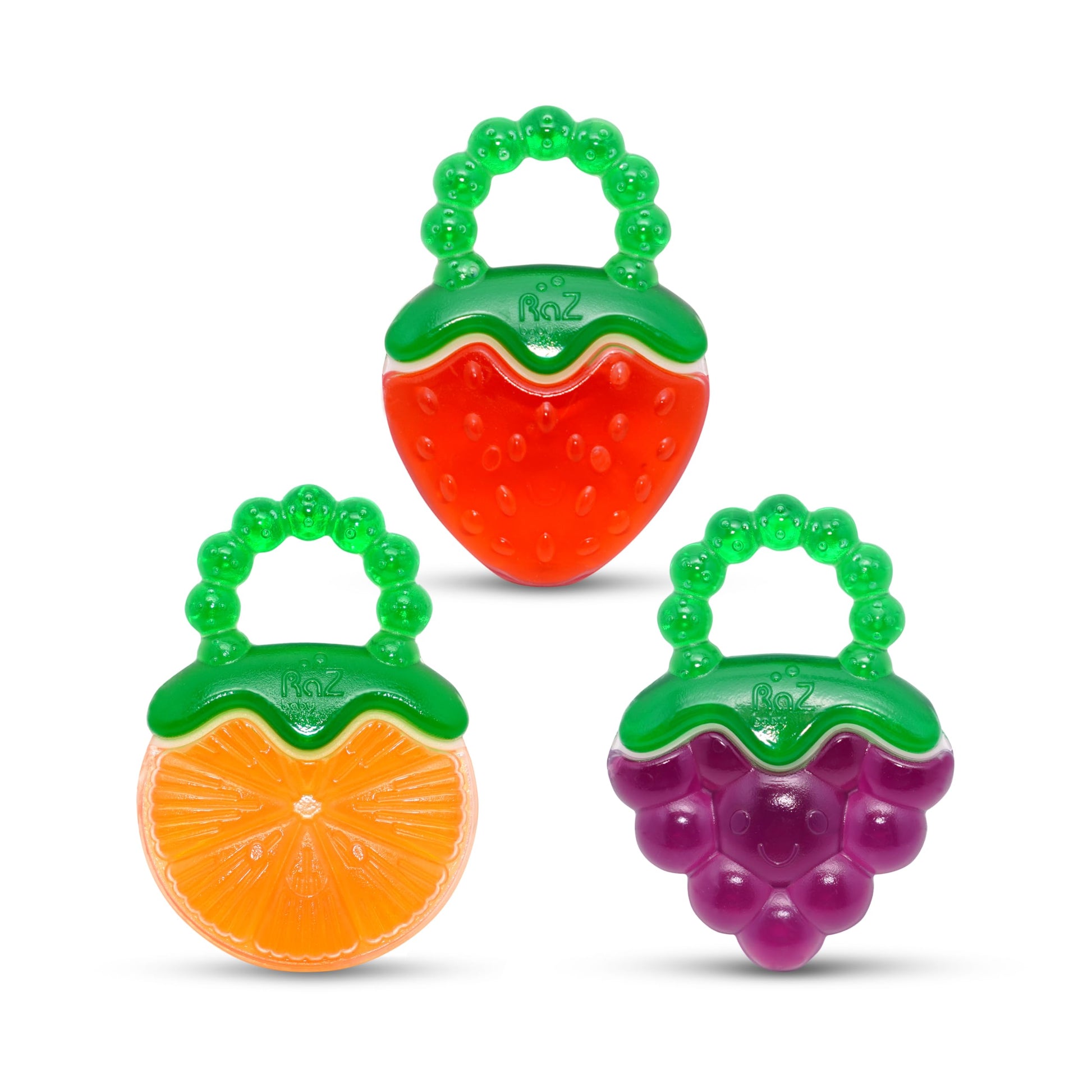 RaZbaby Fruit Koolers 3-Pack Koolers Water-Filled Teethers - Fun Fruit-Inspired Cooling Relief for 3M+ | Safe, BPA-Free Teether that Soothes Tender