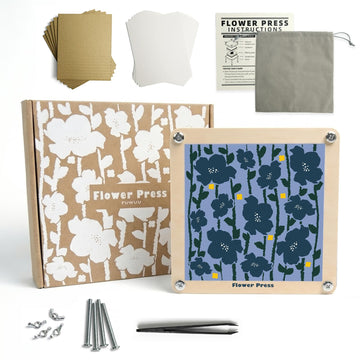 Fuwuu Flower Press Kit 7.1" - Medium Wooden Plant Pressing Book for DIY Art, Blue Camellia Design 6-Layer Leaf Flower Preservation Kit for Adults