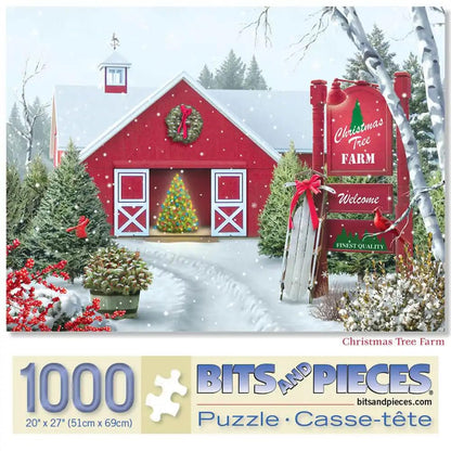 Bits and Pieces - Christmas Tree Farm Jigsaw Puzzle for Adults - Winter Snow Holiday Scene by Alan Giana (1000 Piece Puzzle 20" x 27")