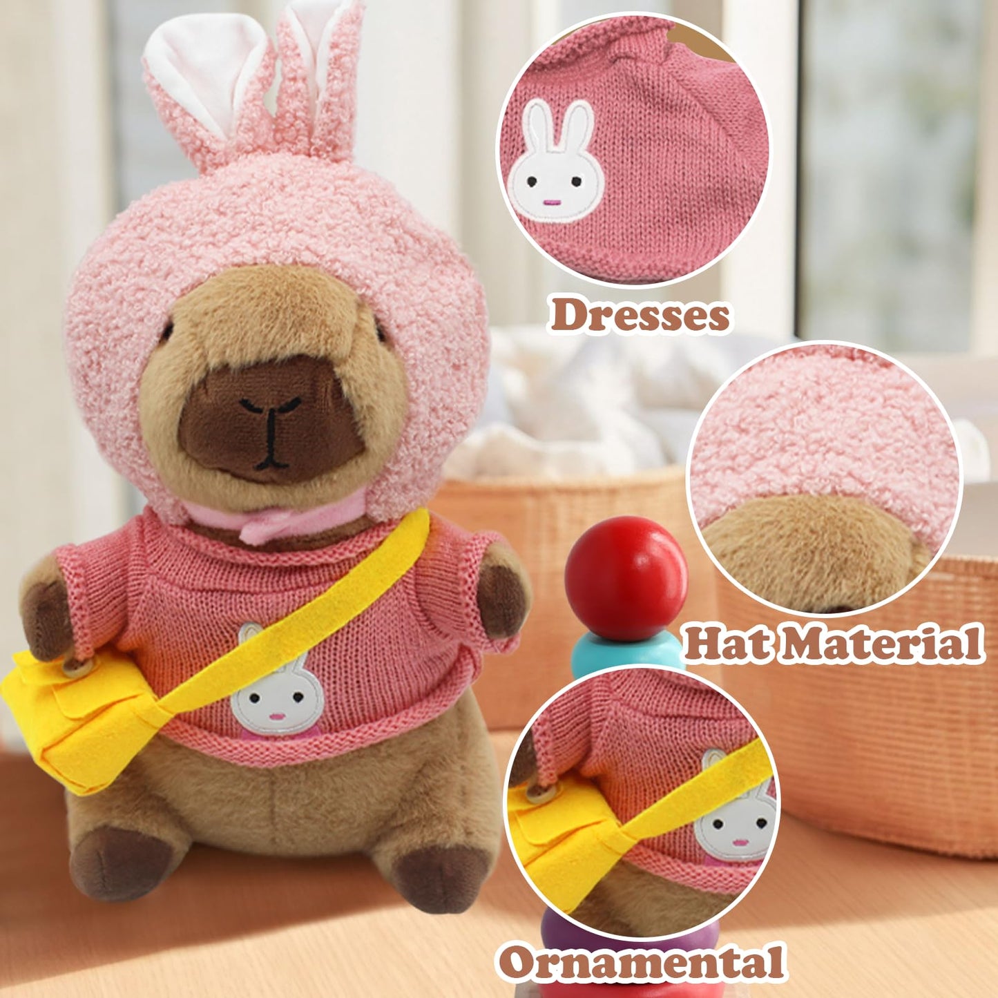 WUEURU Capybara Plush with 11 pcs Clothes & Accessories,11 in Cute Capybara Stuffed Animal Plush Toys,Capybara Doll,Dress Up Cute Plushies