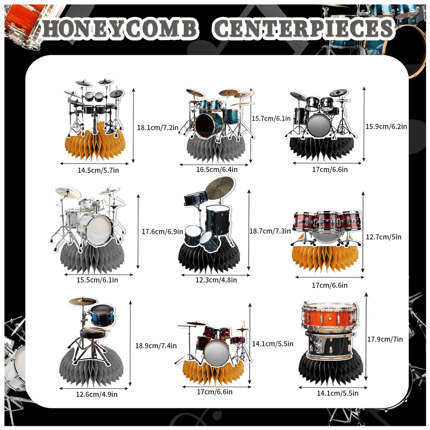 9 PCS Drum Honeycomb Centerpieces Table Decorations Drum Table Centerpieces for Drum Party Supplies Drum Birthday Party Decorations Drummers Birthday