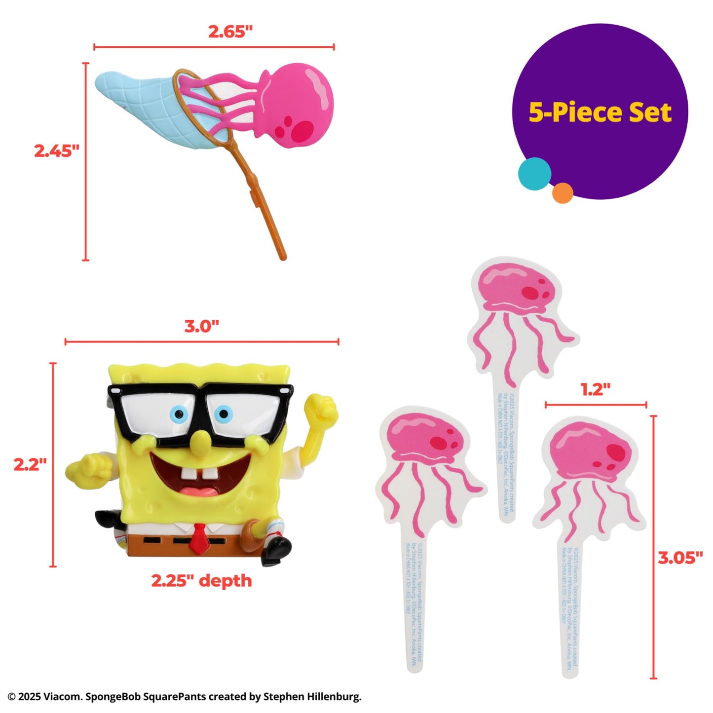 DecoPac SpongeBob SquarePants Cake Topper, Interactive 5 Piece Jellyfish Fields DecoSet Cake Decoration For Birthday & Celebrations, Food Safe