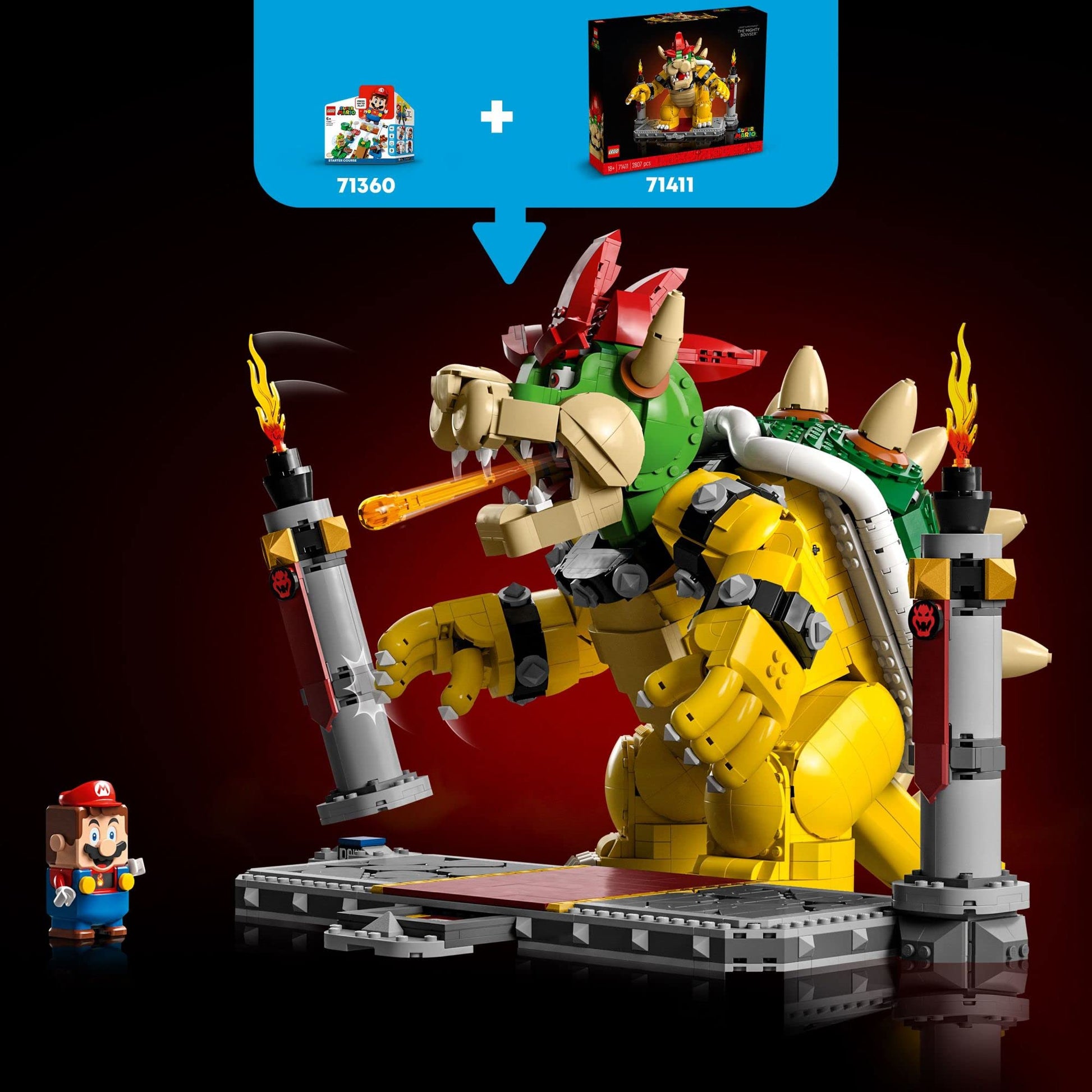 LEGO Super Mario The Mighty Bowser, 3D Build and Display Kit, Collectible Posable Character Figure with Battle Platform, Video Game Toy Idea for Fans