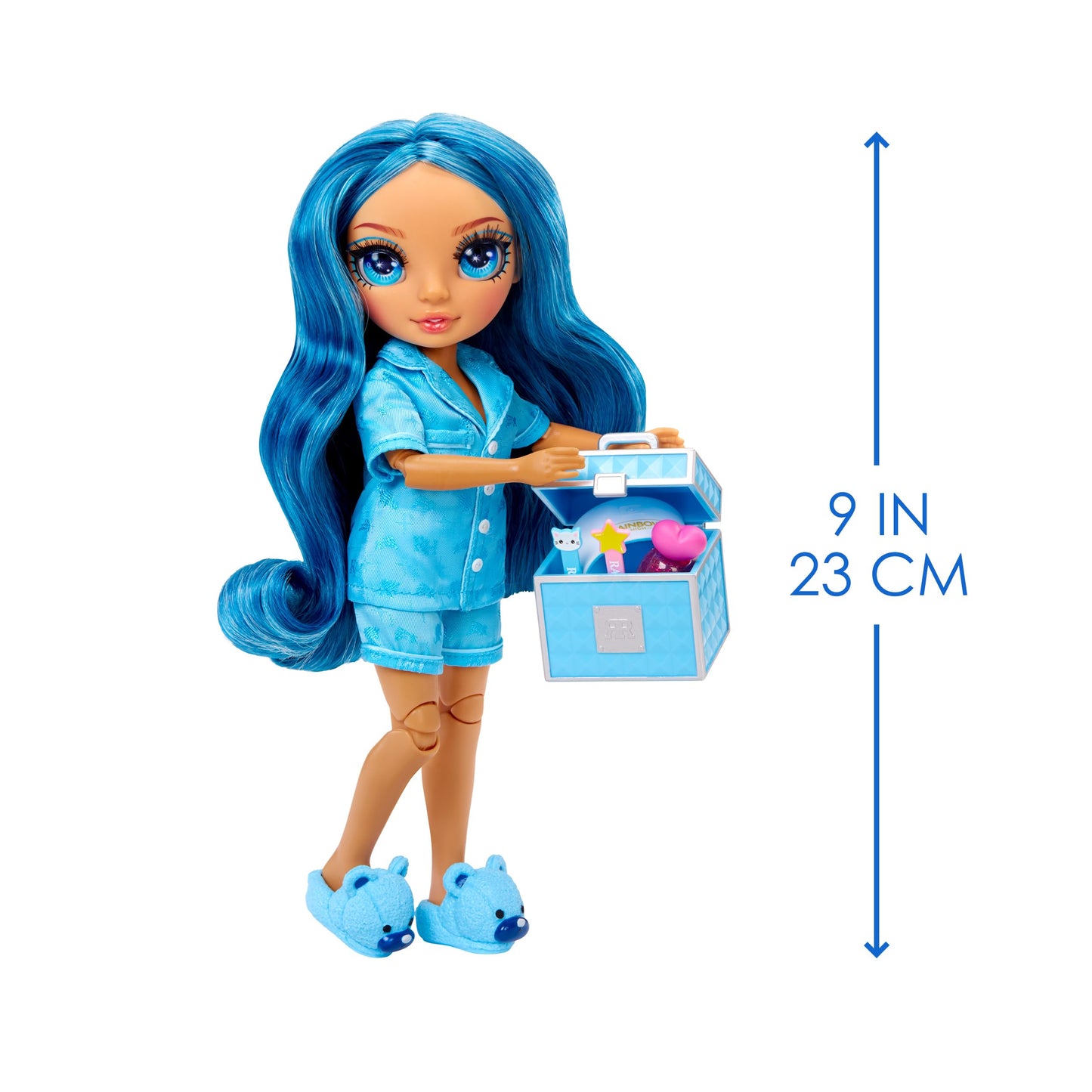 Rainbow High Jr High PJ Party - Skyler, Blue 9" Posable Fashion Doll with Soft Onesie, Slippers, Fun Play Accessories, Great Toy Gift for Girls Kids
