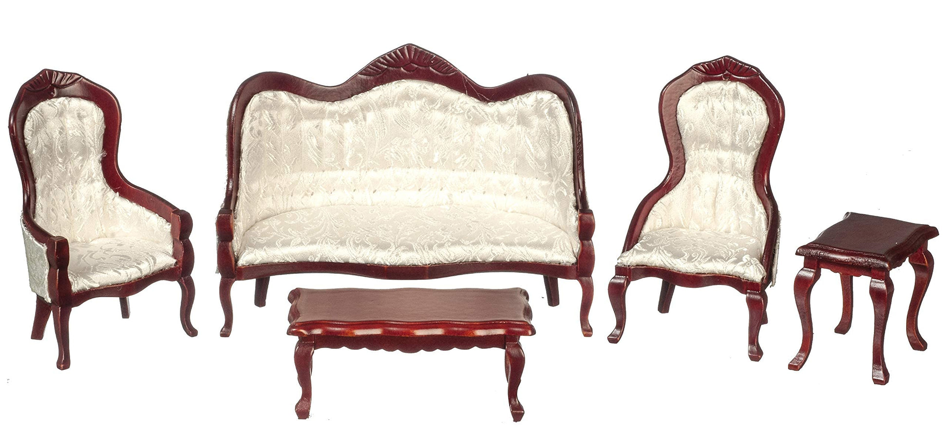 Melody Jane Dollhouse Mahogany & White Victorian Living Room Furniture 5 Pc Set Miniature