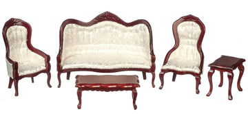 Melody Jane Dollhouse Mahogany & White Victorian Living Room Furniture 5 Pc Set Miniature