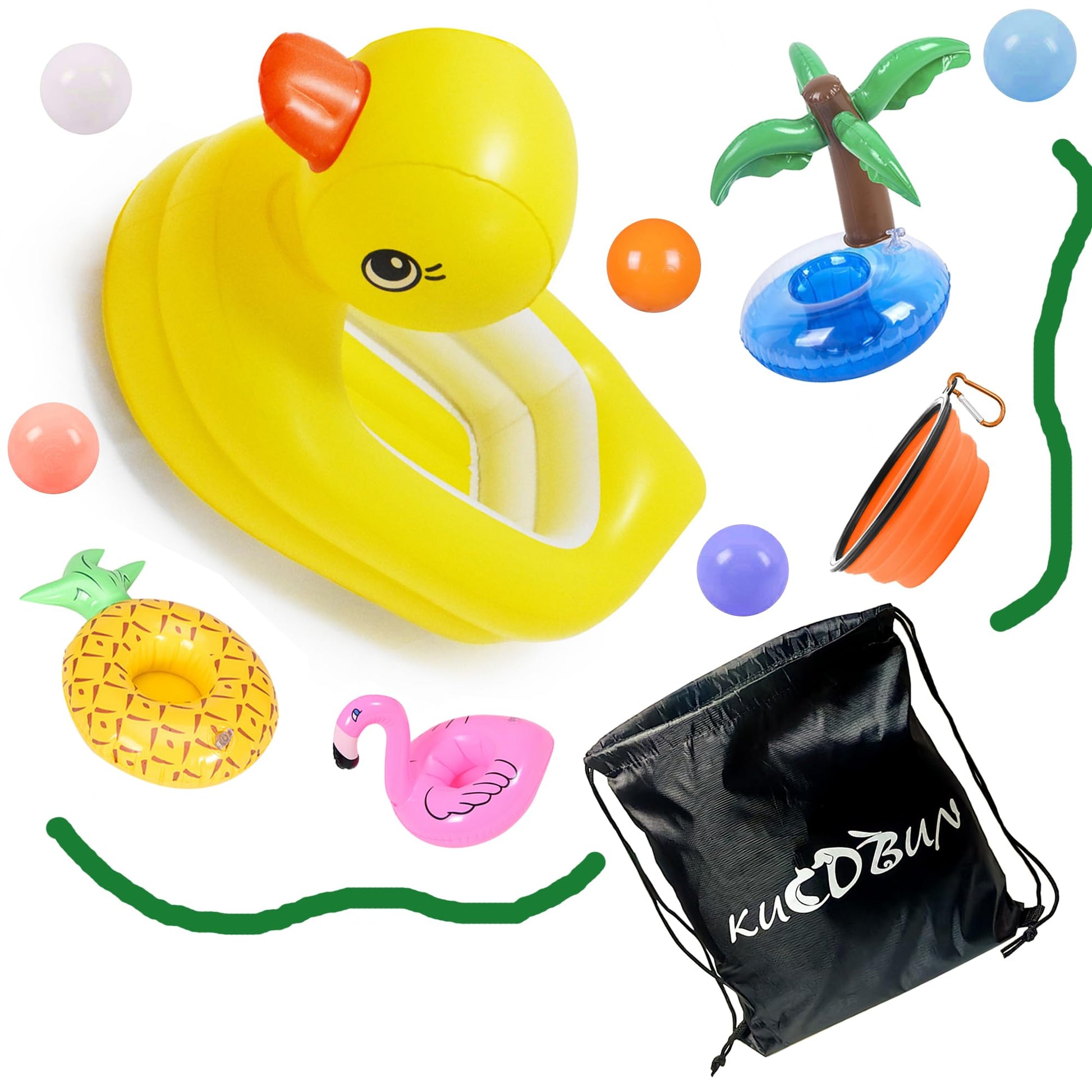 KUCDBUN Pool Float Set for Dogs - Raft With Collapsible Bowl, Non-Toxic Water Toys for Small Dogs, Puppies and Doggies, Yellow Duck
