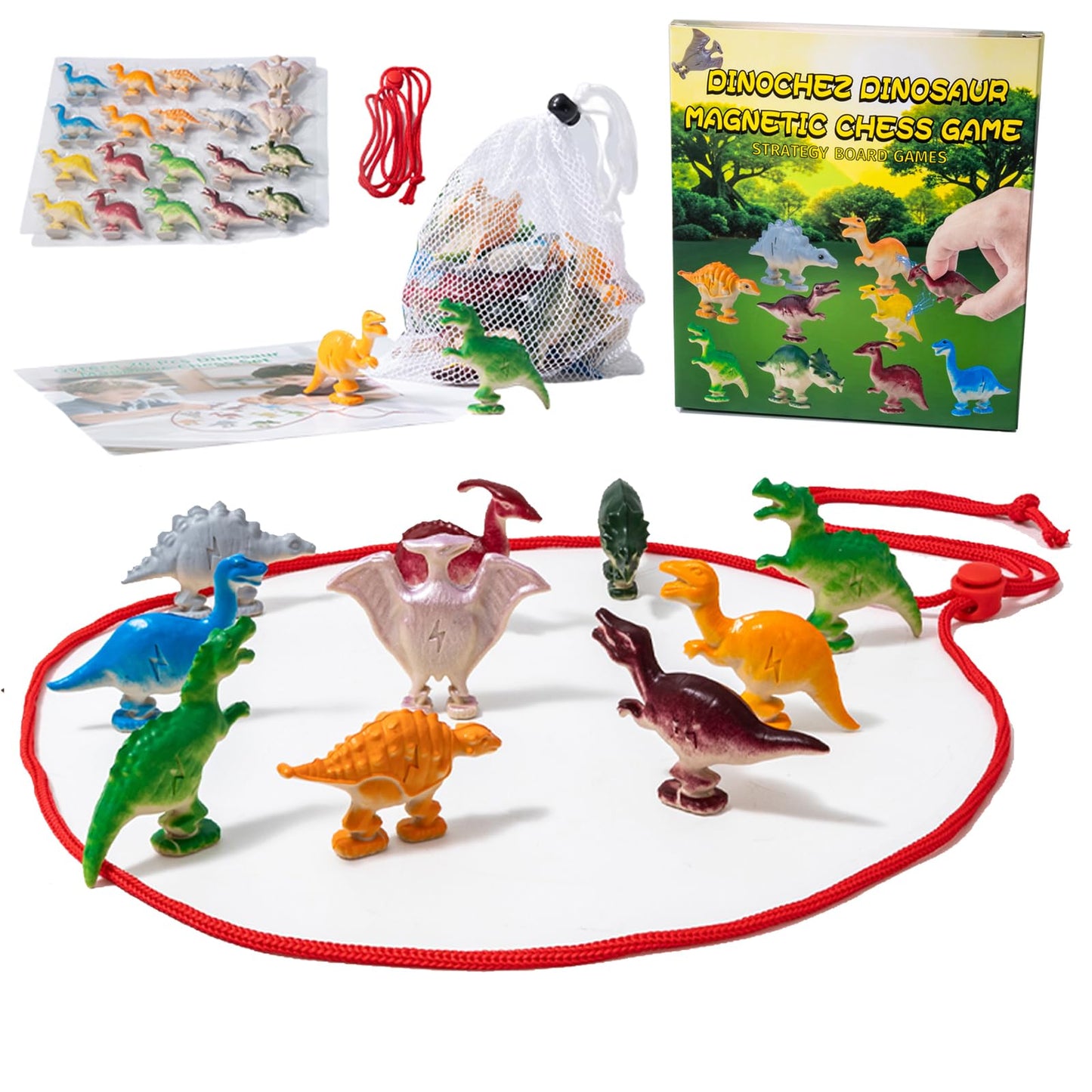 Magnetic Chess Game with Stones, Magnet Chess Game with String, Dinosaur Magnetic Rock Games, Magnet Rope Game, Magnetic Strategy Games for Family