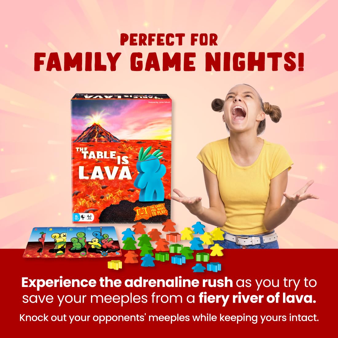 R&R Games The Table is Lava, Family Card Game for Adults and Kids Ages 14 and Older, Game Night Tabletop Game