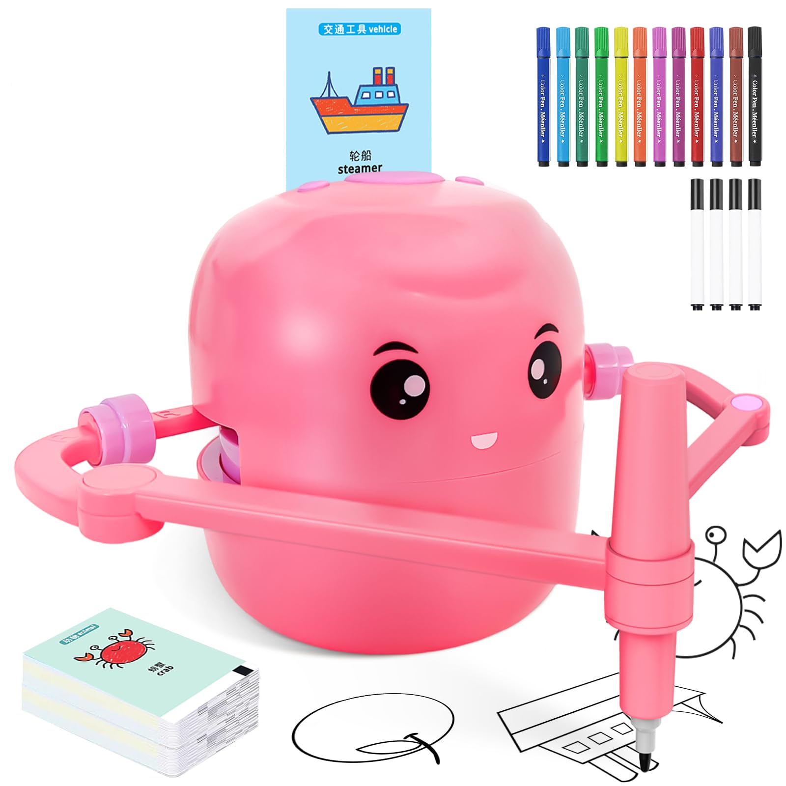 Drawing Robot for Kids with 150 Learning Cards and 17 Colorful Pens, Voice Interactive Educational Smart Art Painting Machine, Step-by-Step Drawing