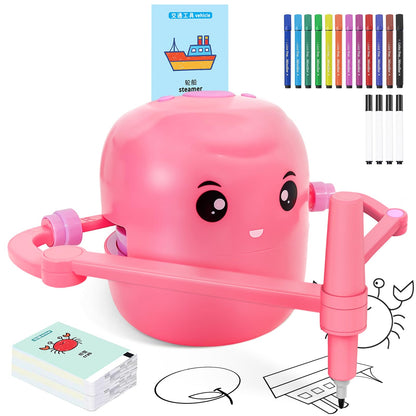 Drawing Robot for Kids with 150 Learning Cards and 17 Colorful Pens, Voice Interactive Educational Smart Art Painting Machine, Step-by-Step Drawing