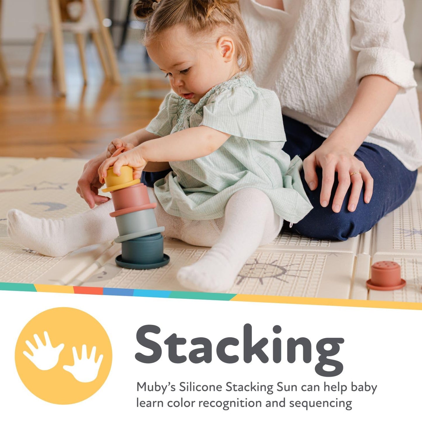 Nuby Soft Silicone Stacking Cups - 7-Piece Toddler Toy for Hand-Eye Coordination and Early Development - 12+ Months