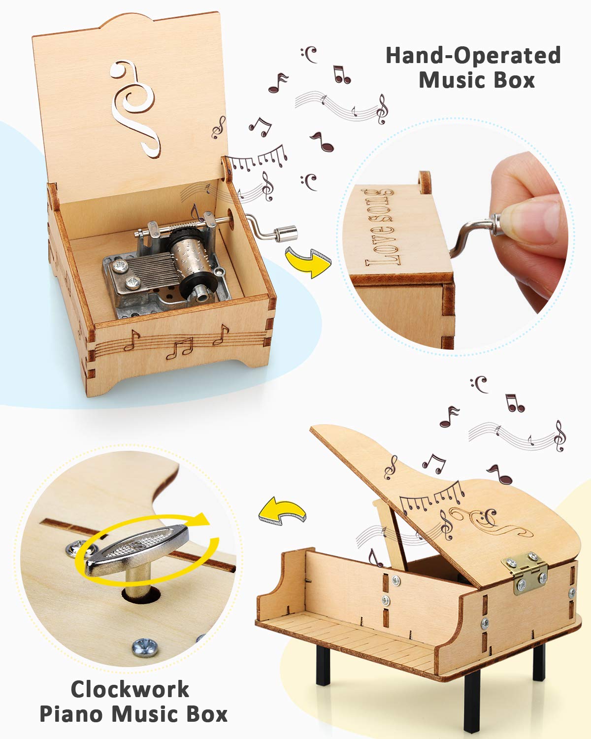 Poraxy 4 Set STEM Kits for Kids Ages 8-10 10-12, Toys for Ages 8-13, Music Box, Robot 3D Puzzle Educational Science Building Projects Crafts, Birthday