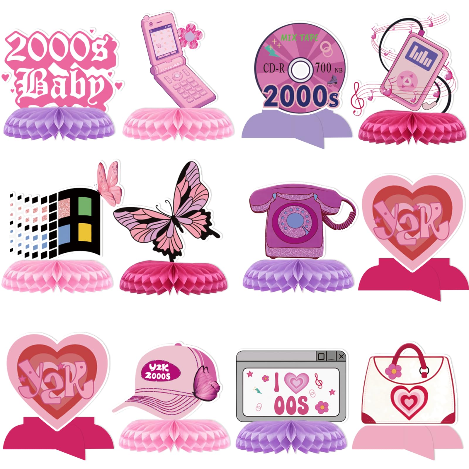 2000s Party Decorations - Y2k Birthday Decorations Y2k Decorations Party Early 2000s Decor 00's Honeycomb Centerpieces